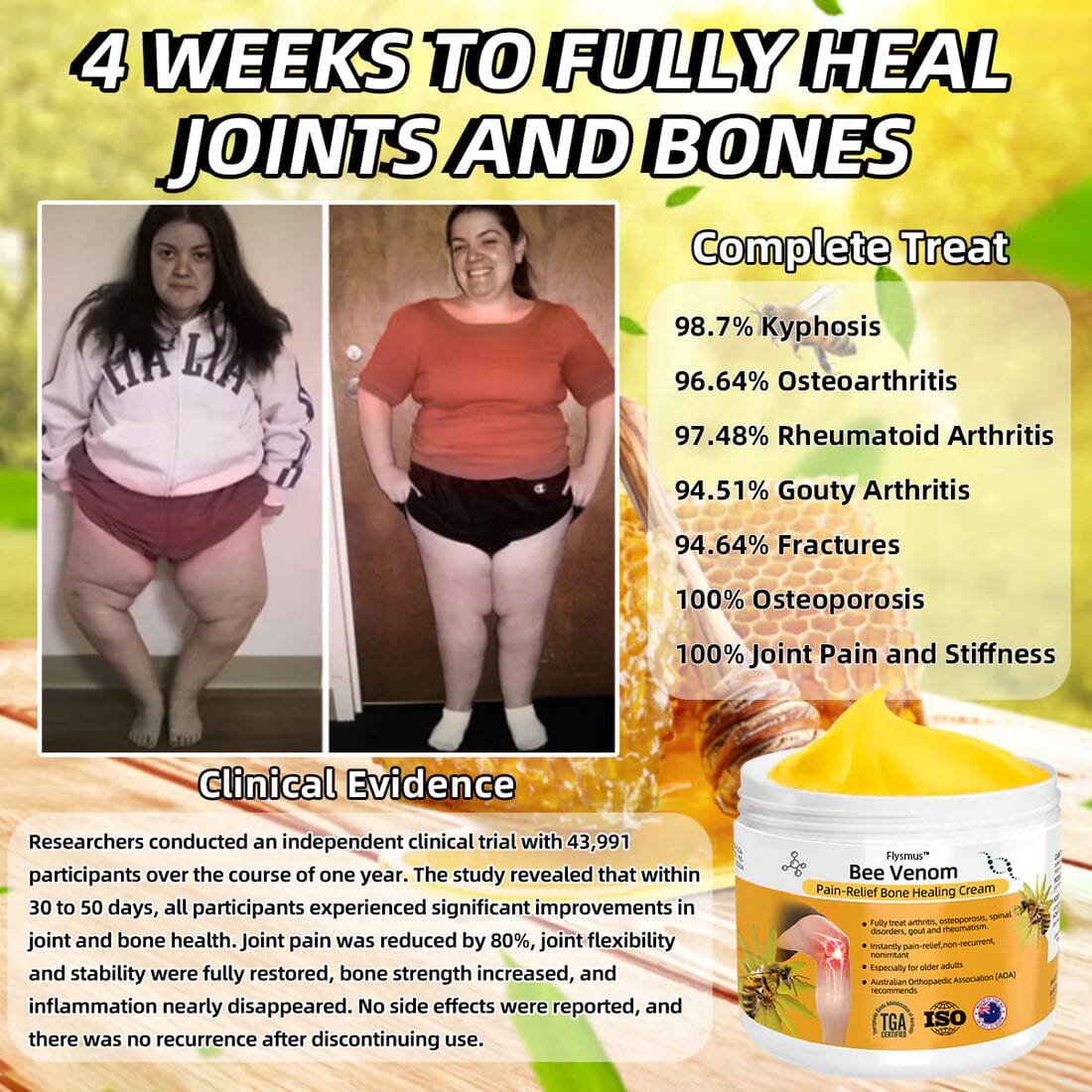 Flysmus™ Bee Venom Pain-Relief Bone Healing Cream - USA Osteopathic Medical Association （AAOS）Approved(Reducing joint swelling, pain, stiffness, redness, warmth, soreness, and joint fatigue)